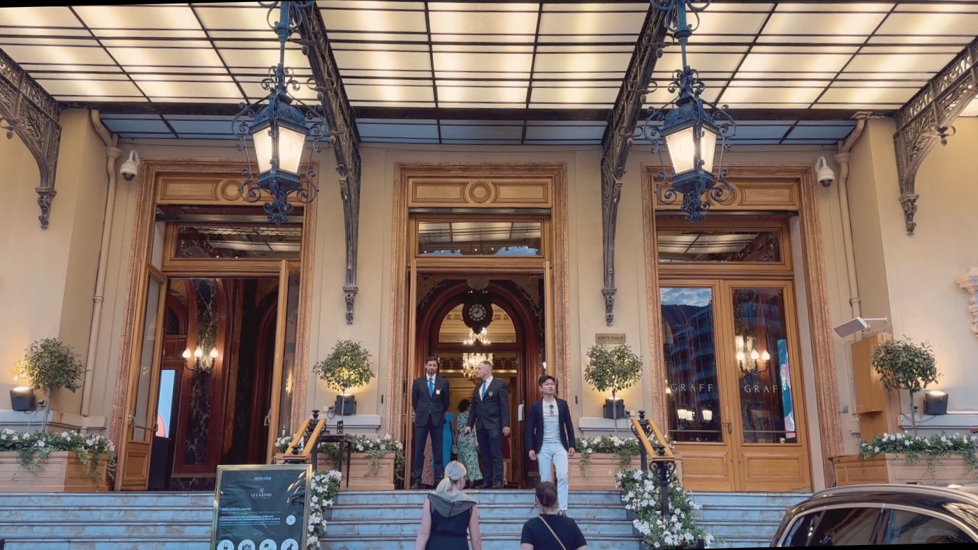 The guarded entrance to the Monte Carlo Casino gaming rooms